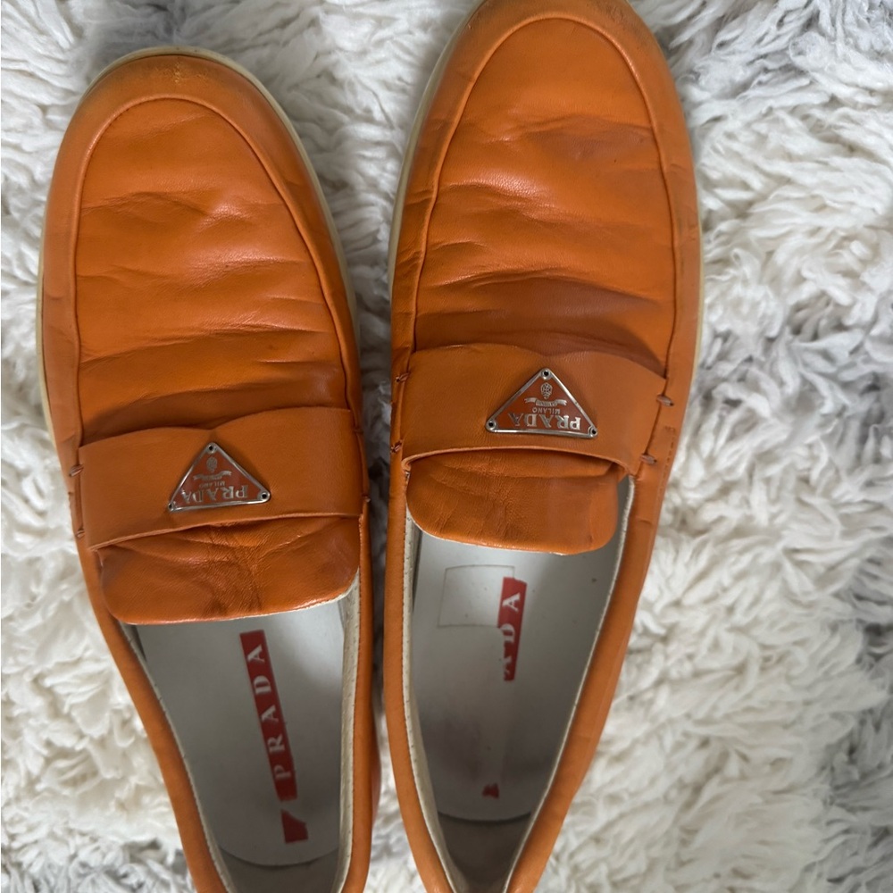 Prada Vibrant Orange Slip-On Loafers sz37